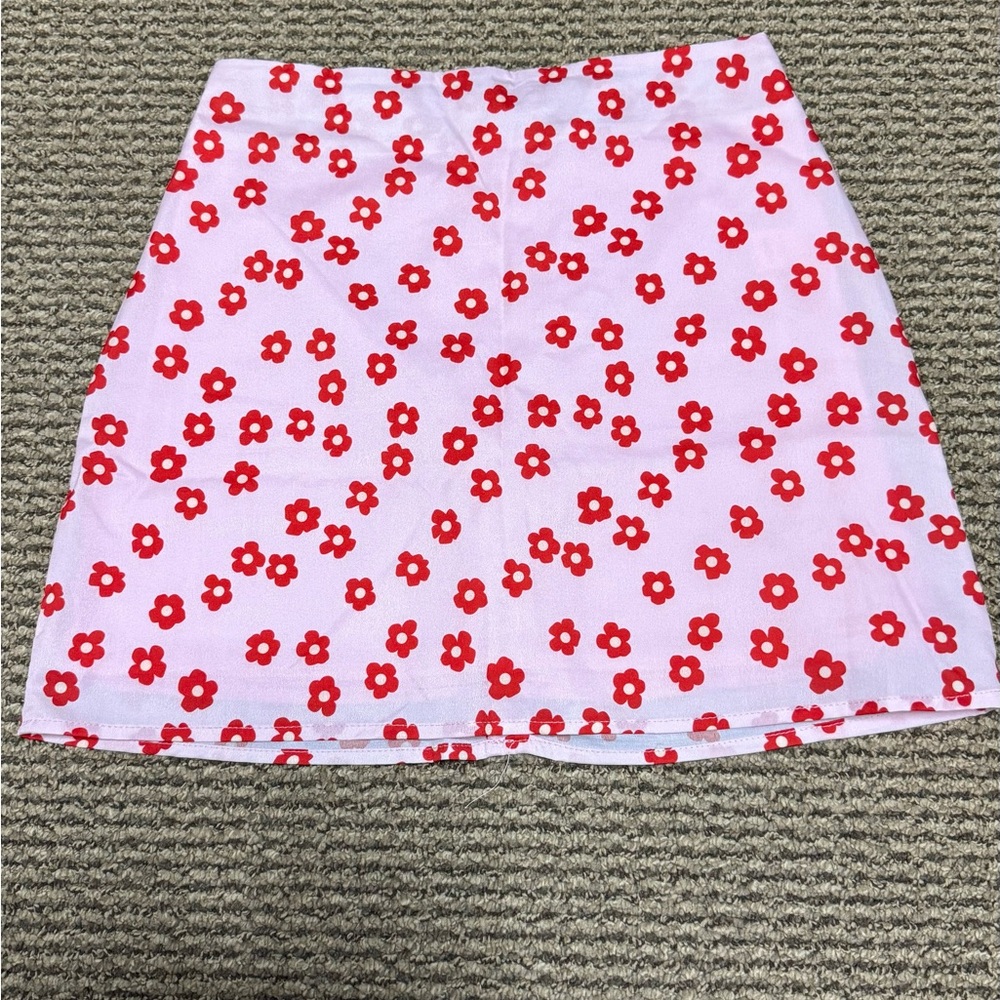 Floral Red and White Women's Skirt